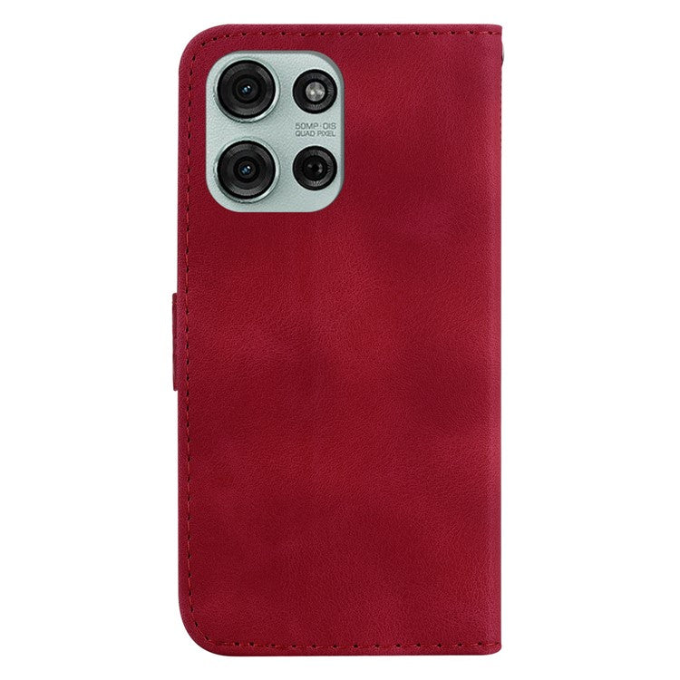 For Motorola Moto G75 5G Stand Case 7-Shaped Pattern Imprint Leather Phone Cover - Red