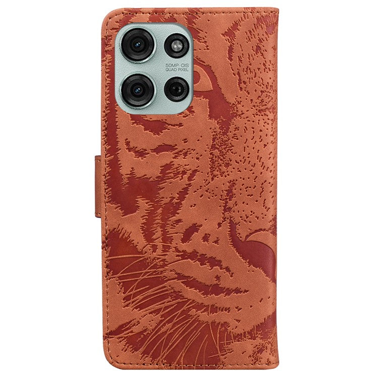 For Motorola Moto G75 5G Case Tiger Imprint Leather Wallet Phone Cover - Brown