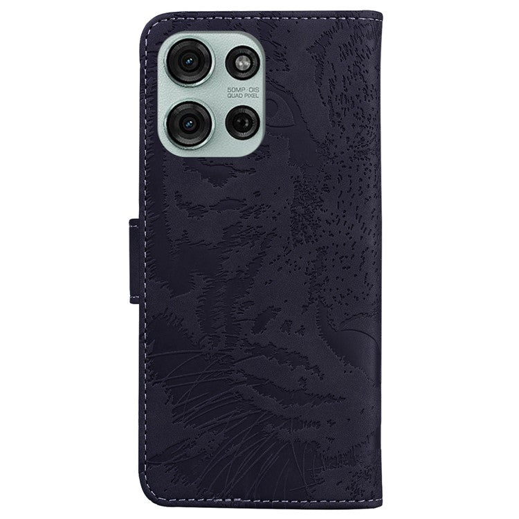 For Motorola Moto G75 5G Case Tiger Imprint Leather Wallet Phone Cover - Black