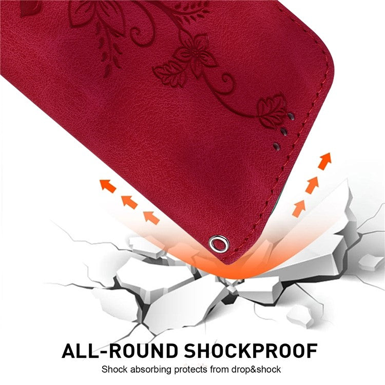 For Motorola Moto G75 5G Case Lily Flower Imprint Leather Phone Cover with Stand - Red