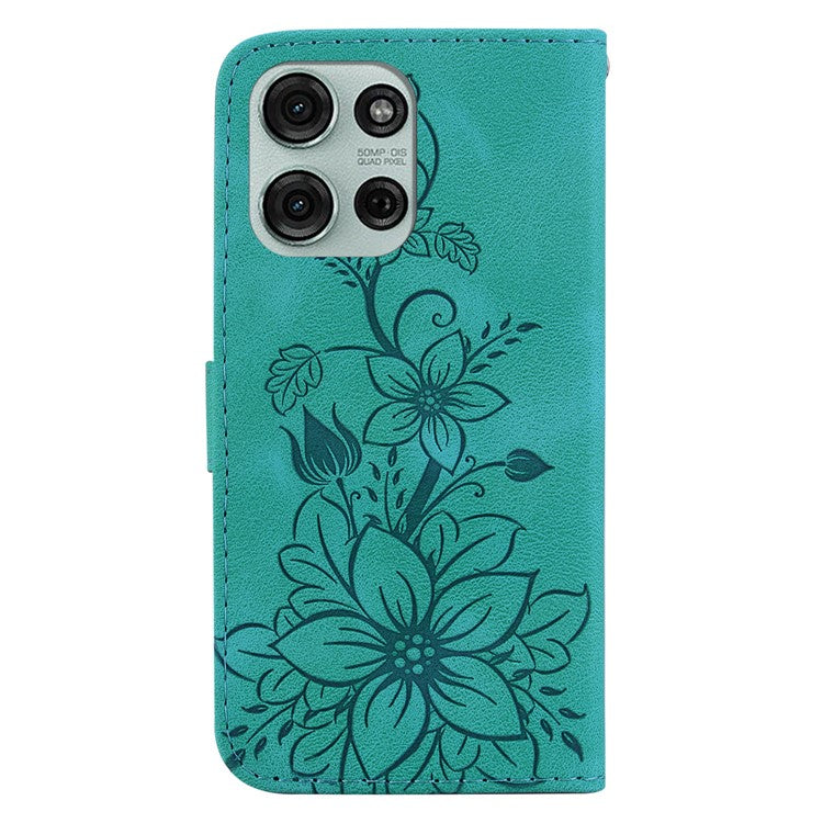 For Motorola Moto G75 5G Case Lily Flower Imprint Leather Phone Cover with Stand - Green