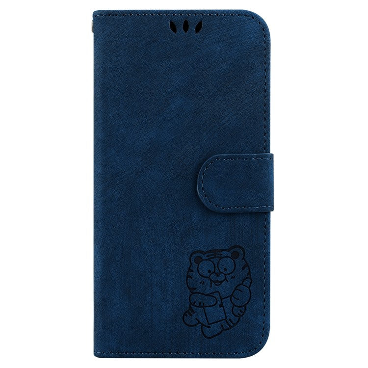 For Motorola Moto G75 5G Wallet Case Tiger Imprint Leather Shockproof Phone Cover - Dark Blue