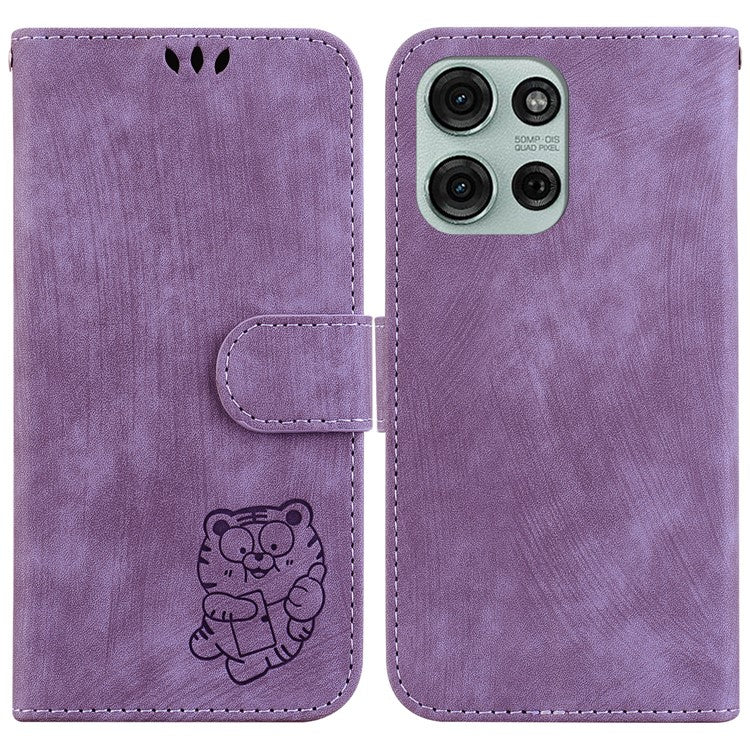 For Motorola Moto G75 5G Wallet Case Tiger Imprint Leather Shockproof Phone Cover - Purple