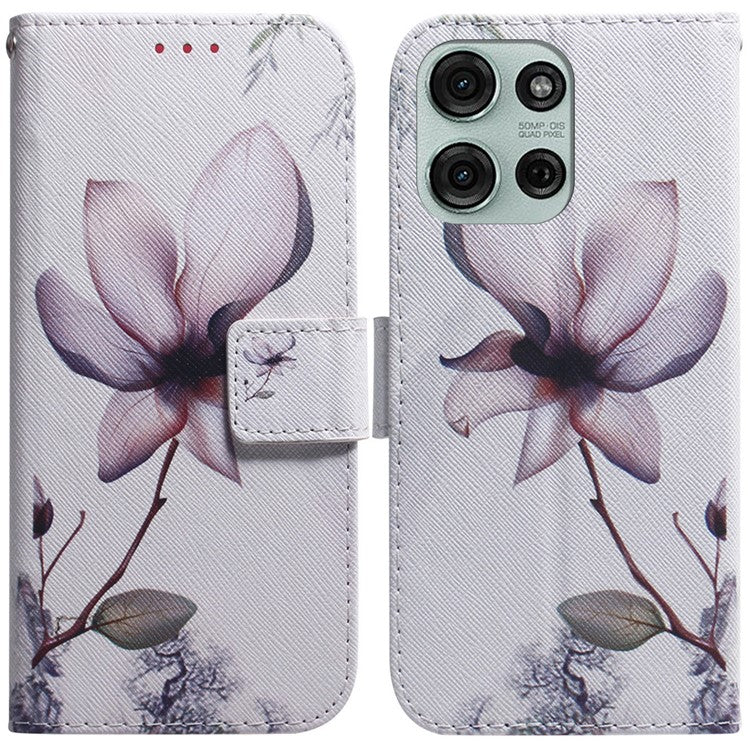 For Motorola Moto G75 5G Wallet Case Pattern Print Leather Phone Cover - Pink Flower