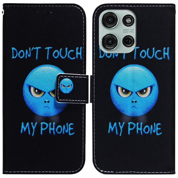 For Motorola Moto G75 5G Wallet Case Pattern Print Leather Phone Cover - Don't Touch My Phone