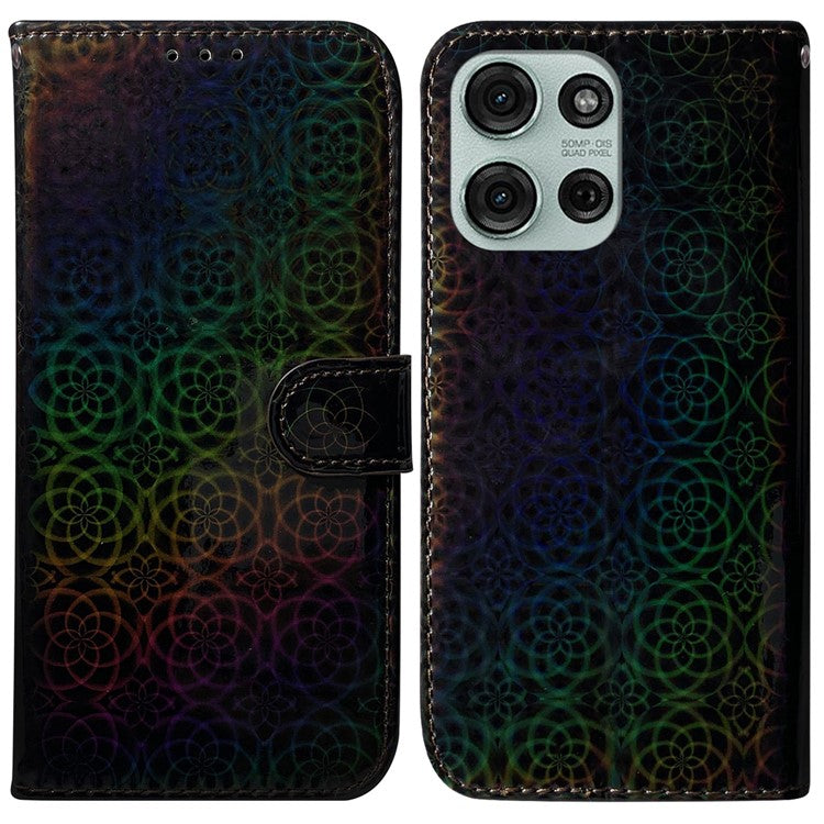For Motorola Moto G75 5G Stand Case Dazzling Flower Leather Phone Cover - Black