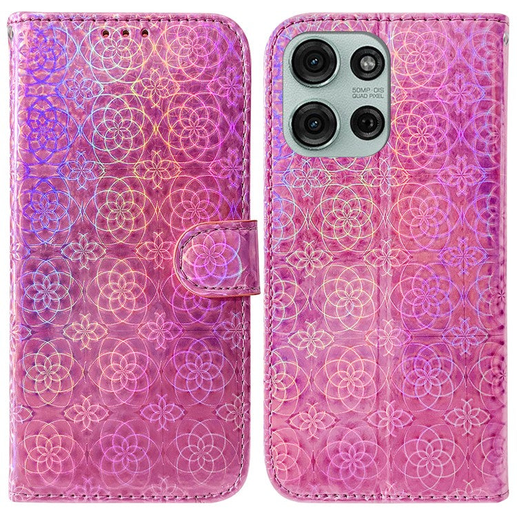 For Motorola Moto G75 5G Stand Case Dazzling Flower Leather Phone Cover - Pink