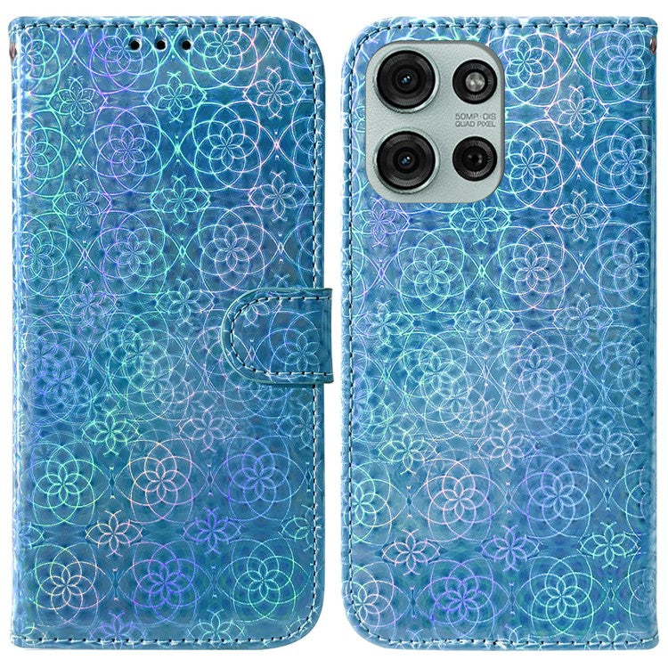 For Motorola Moto G75 5G Stand Case Dazzling Flower Leather Phone Cover - Blue