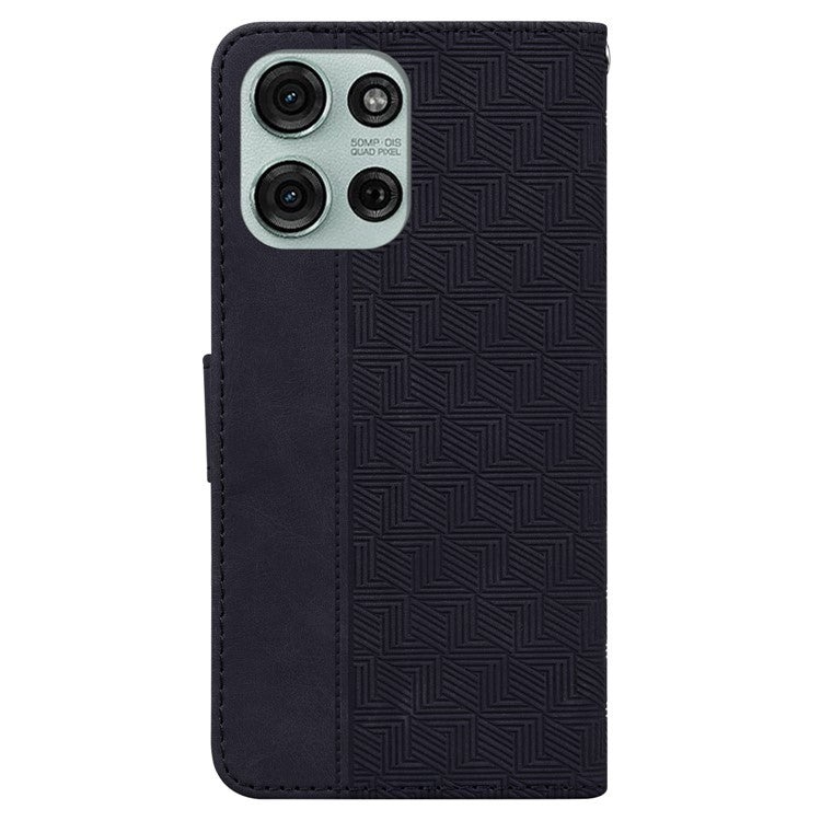 For Motorola Moto G75 5G Case Geometry Pattern Leather Wallet Phone Cover - Black