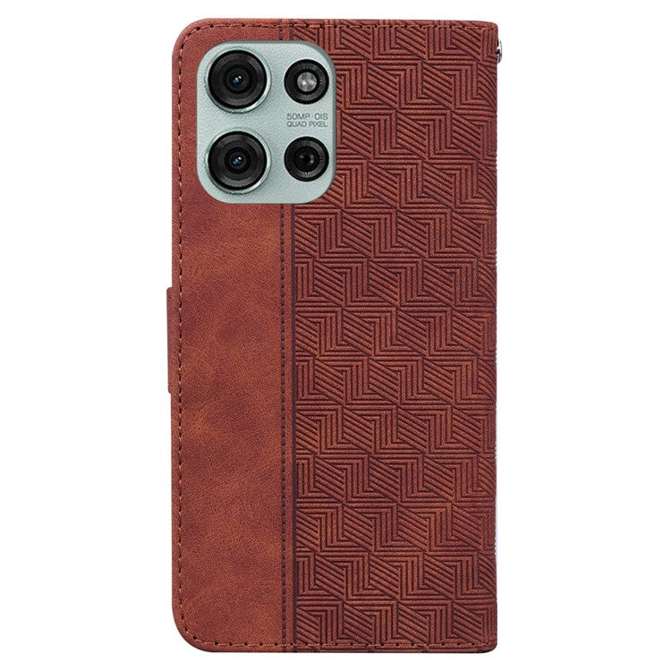 For Motorola Moto G75 5G Case Geometry Pattern Leather Wallet Phone Cover - Brown