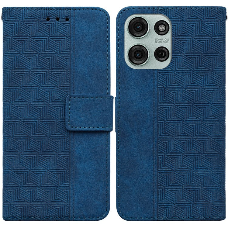 For Motorola Moto G75 5G Case Geometry Pattern Leather Wallet Phone Cover - Blue
