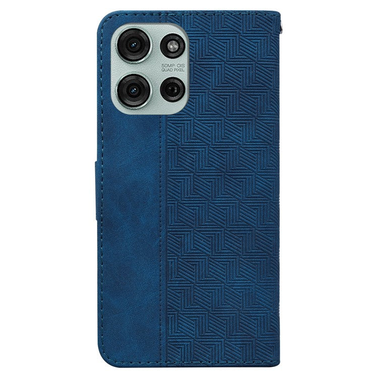 For Motorola Moto G75 5G Case Geometry Pattern Leather Wallet Phone Cover - Blue