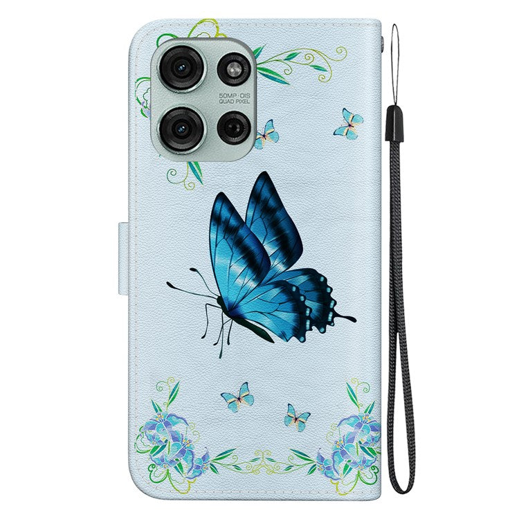 For Motorola Moto G75 5G Wallet Phone Case Anti-Drop Leather Flip Cover Pattern Printing - Blue Butterfly Flower