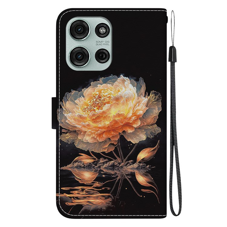For Motorola Moto G75 5G Wallet Phone Case Anti-Drop Leather Flip Cover Pattern Printing - Gold Peony