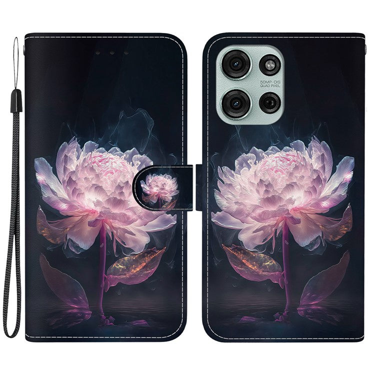 For Motorola Moto G75 5G Wallet Phone Case Anti-Drop Leather Flip Cover Pattern Printing - Purple Peony