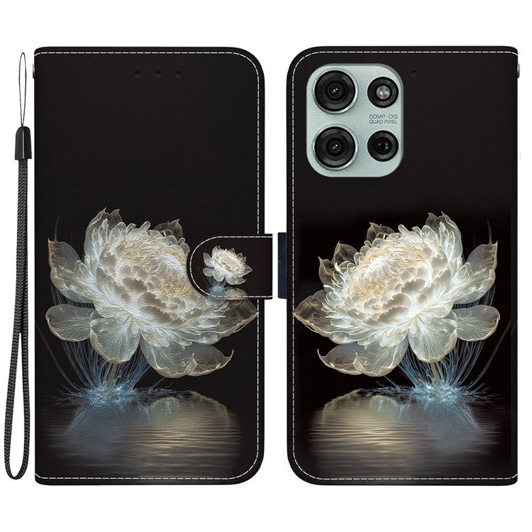 For Motorola Moto G75 5G Wallet Phone Case Anti-Drop Leather Flip Cover Pattern Printing - Crystal Peony