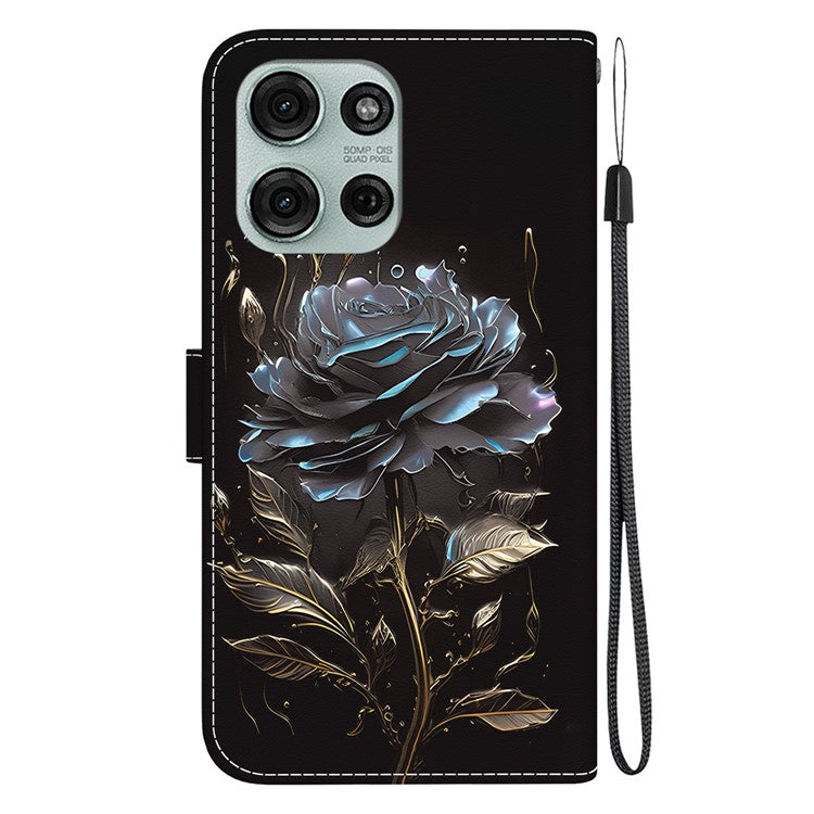 For Motorola Moto G75 5G Wallet Phone Case Anti-Drop Leather Flip Cover Pattern Printing - Black Rose