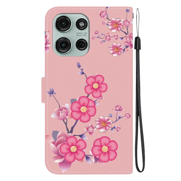 For Motorola Moto G75 5G Wallet Phone Case Anti-Drop Leather Flip Cover Pattern Printing - Sakura