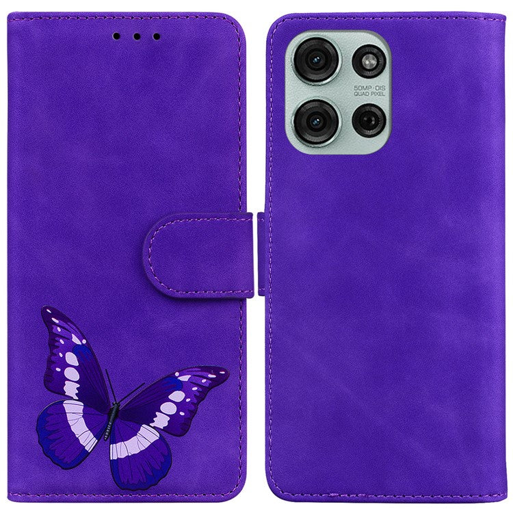 For Motorola Moto G75 5G Stand Case PU Leather Phone Cover Butterfly Printed - Purple