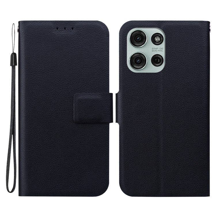 For Motorola Moto G75 5G Case Ultra-Thin PU Leather + TPU Phone Cover with Card Slot - Black