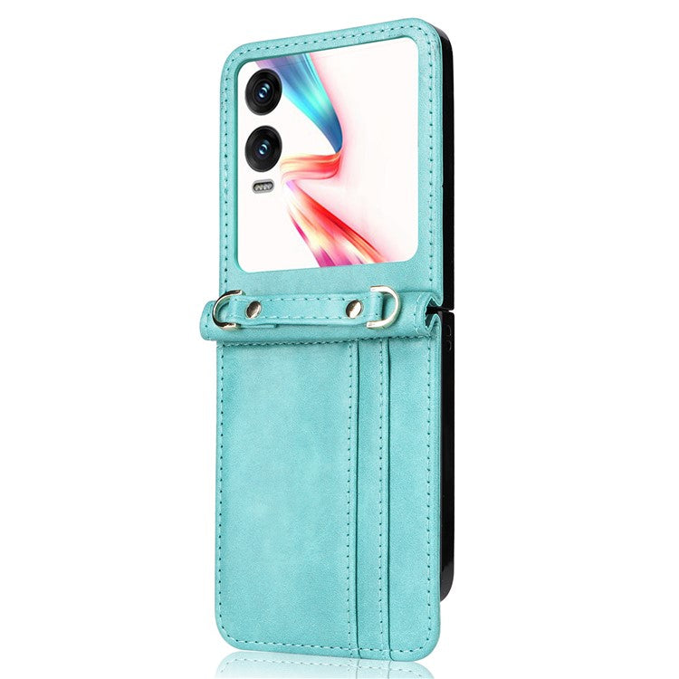 For Infinix Zero Flip 5G X6962 Case Card Slots Leather Phone Cover with Lanyard - Green