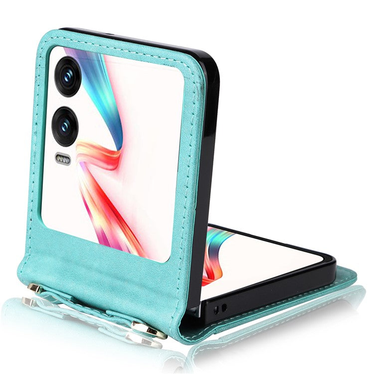 For Infinix Zero Flip 5G X6962 Case Card Slots Leather Phone Cover with Lanyard - Green