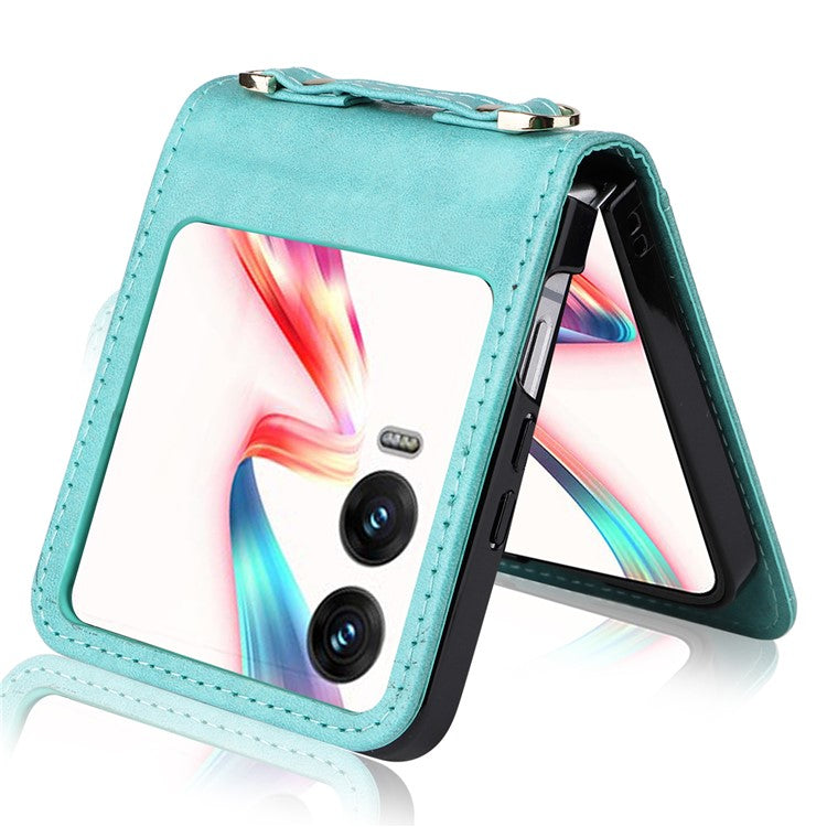 For Infinix Zero Flip 5G X6962 Case Card Slots Leather Phone Cover with Lanyard - Green