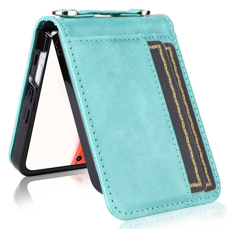 For Infinix Zero Flip 5G X6962 Case Card Slots Leather Phone Cover with Lanyard - Green