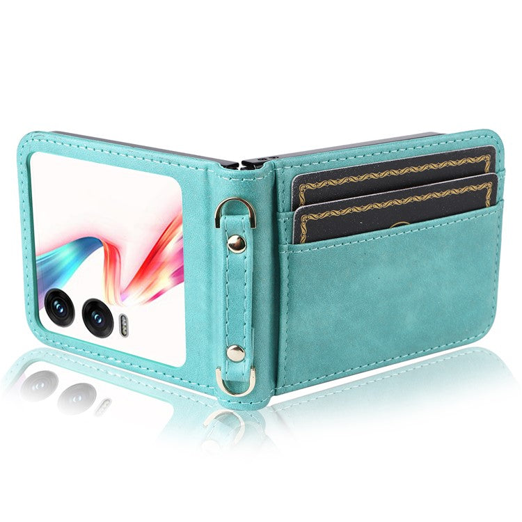 For Infinix Zero Flip 5G X6962 Case Card Slots Leather Phone Cover with Lanyard - Green