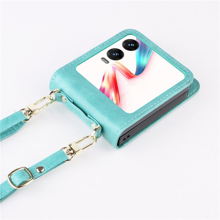 For Infinix Zero Flip 5G X6962 Case Card Slots Leather Phone Cover with Lanyard - Green