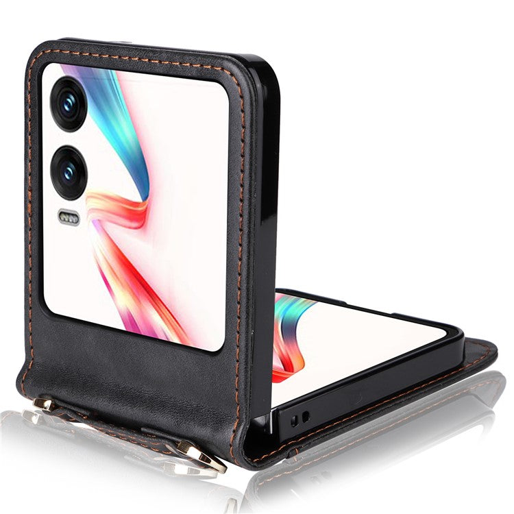 For Infinix Zero Flip 5G X6962 Case Card Slots Leather Phone Cover with Lanyard - Black