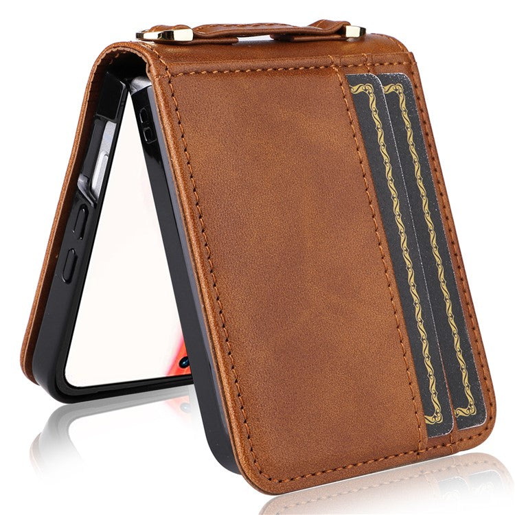 For Infinix Zero Flip 5G X6962 Case Card Slots Leather Phone Cover with Lanyard - Brown