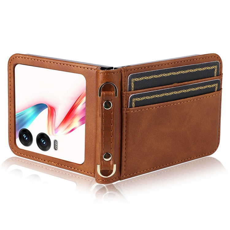 For Infinix Zero Flip 5G X6962 Case Card Slots Leather Phone Cover with Lanyard - Brown