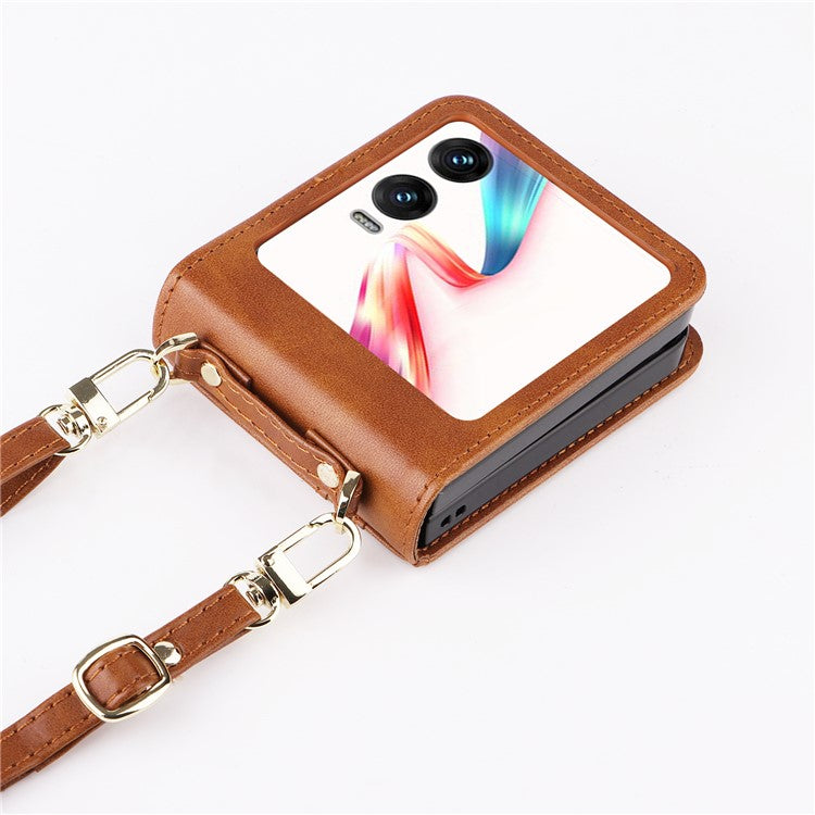 For Infinix Zero Flip 5G X6962 Case Card Slots Leather Phone Cover with Lanyard - Brown