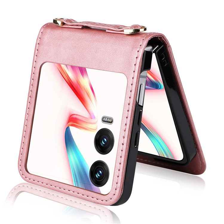 For Infinix Zero Flip 5G X6962 Case Card Slots Leather Phone Cover with Lanyard - Pink