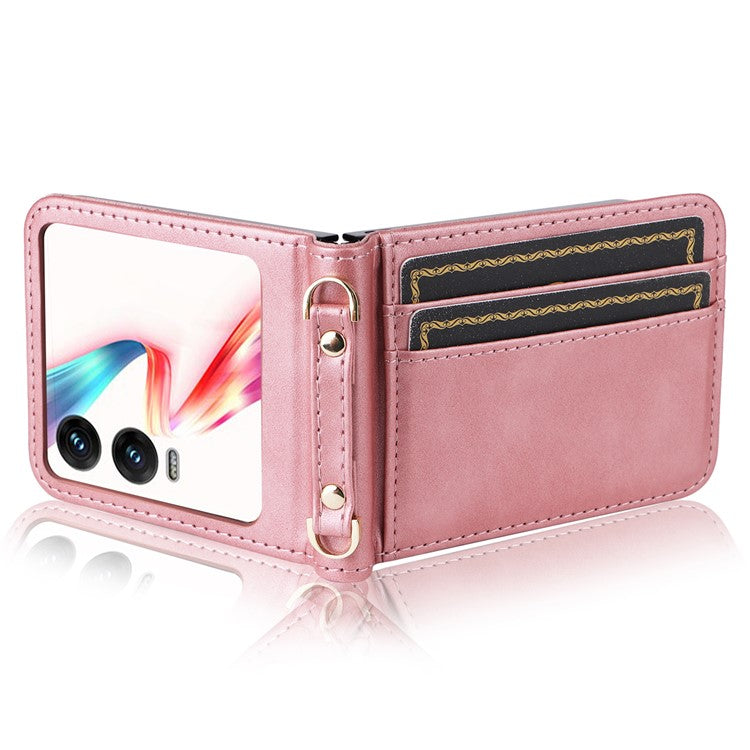 For Infinix Zero Flip 5G X6962 Case Card Slots Leather Phone Cover with Lanyard - Pink
