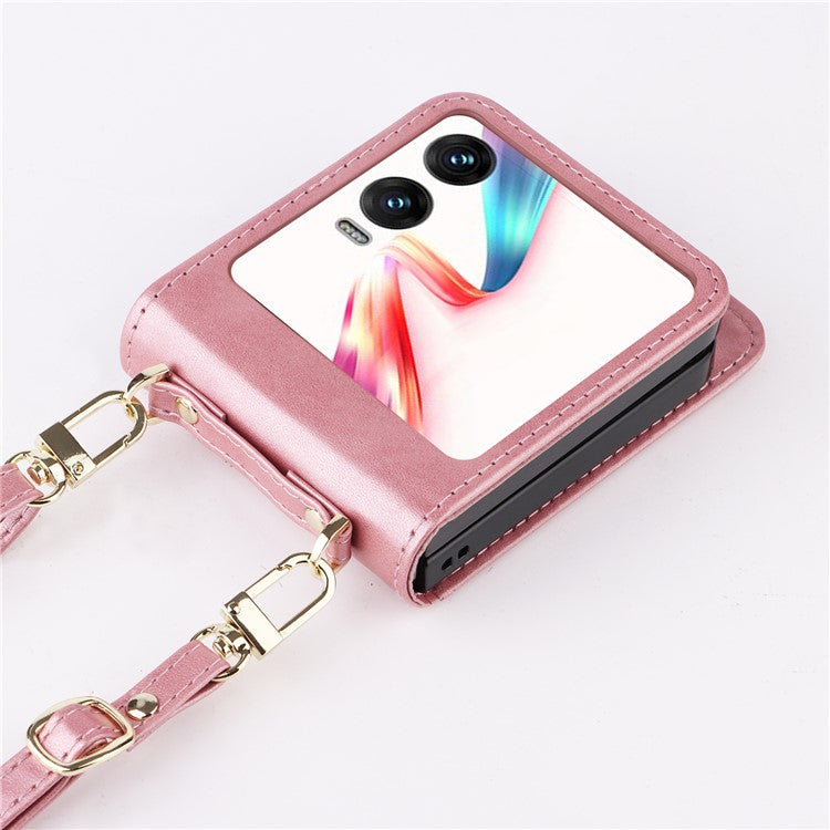 For Infinix Zero Flip 5G X6962 Case Card Slots Leather Phone Cover with Lanyard - Pink