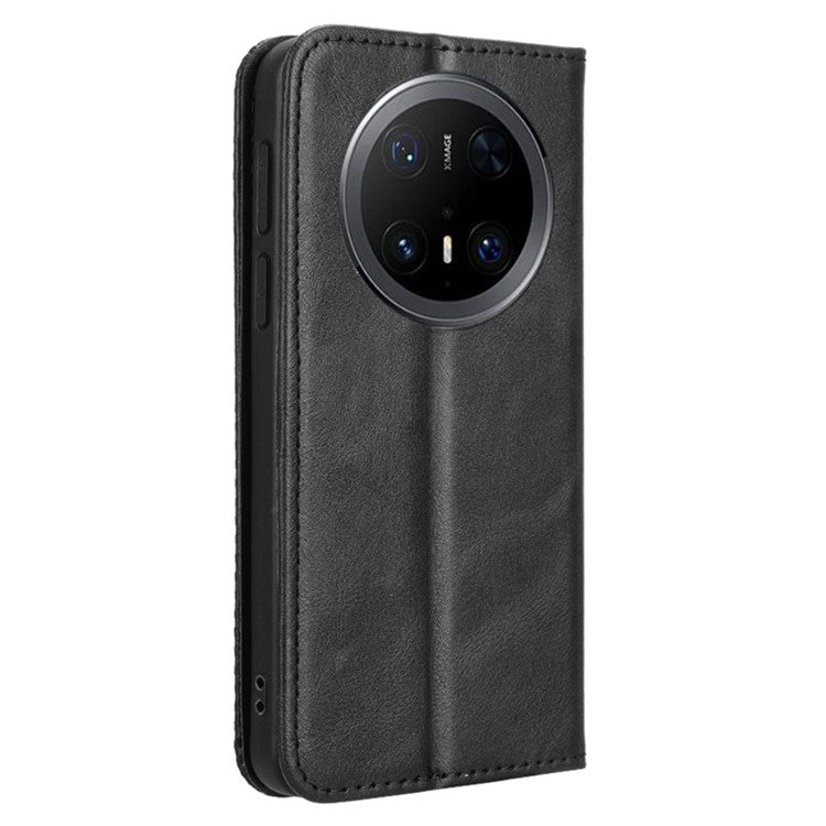 For Huawei Mate 70 Pro+ / 70 Pro Leather Case Wallet Stand Retro Texture Phone Cover - Black