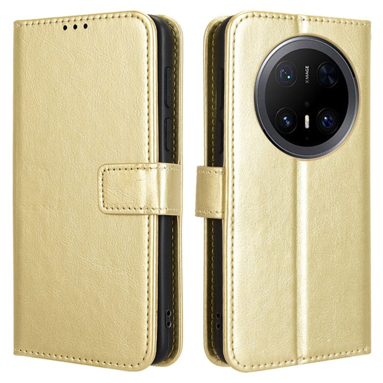 For Huawei Mate 70 Pro+ / 70 Pro Case Crazy Horse Texture PU Leather Phone Wallet Cover - Gold