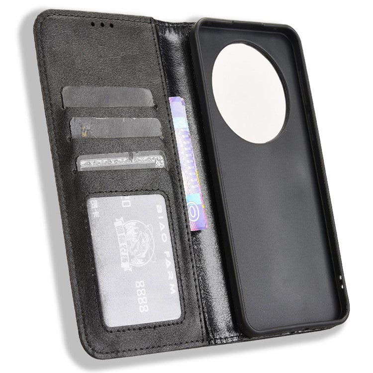 For Huawei Mate 70 Leather Case Wallet Stand Retro Texture Phone Cover - Black