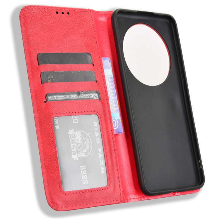 For Huawei Mate 70 Leather Case Wallet Stand Retro Texture Phone Cover - Red