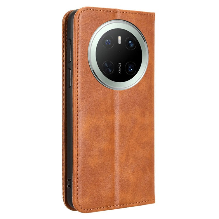 For Huawei Mate 70 Leather Case Wallet Stand Retro Texture Phone Cover - Brown