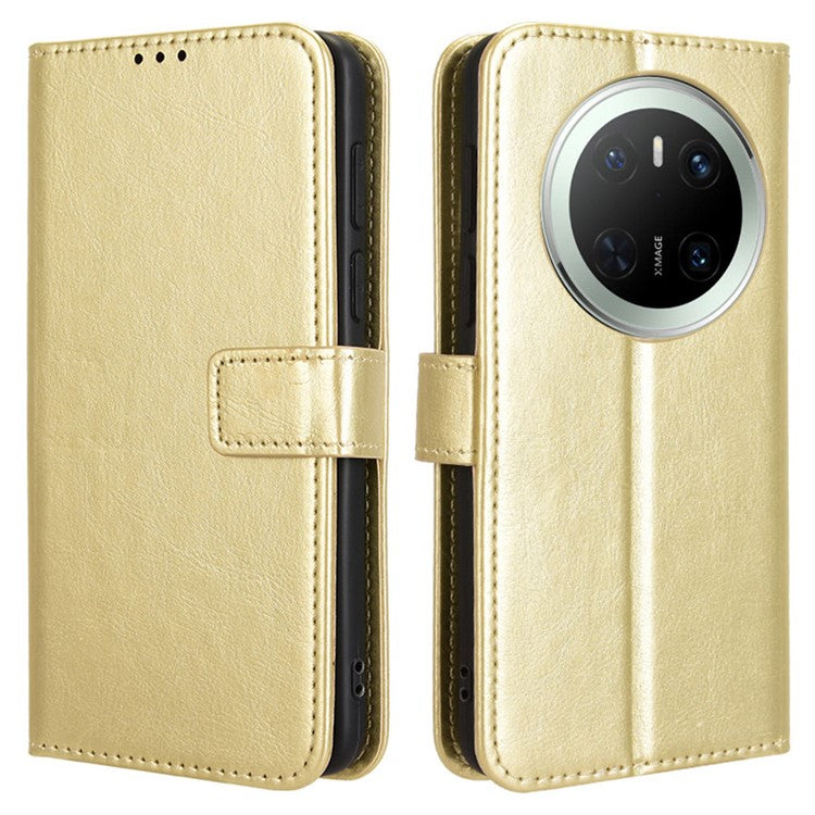 For Huawei Mate 70 Case Crazy Horse Texture PU Leather Phone Wallet Cover - Gold