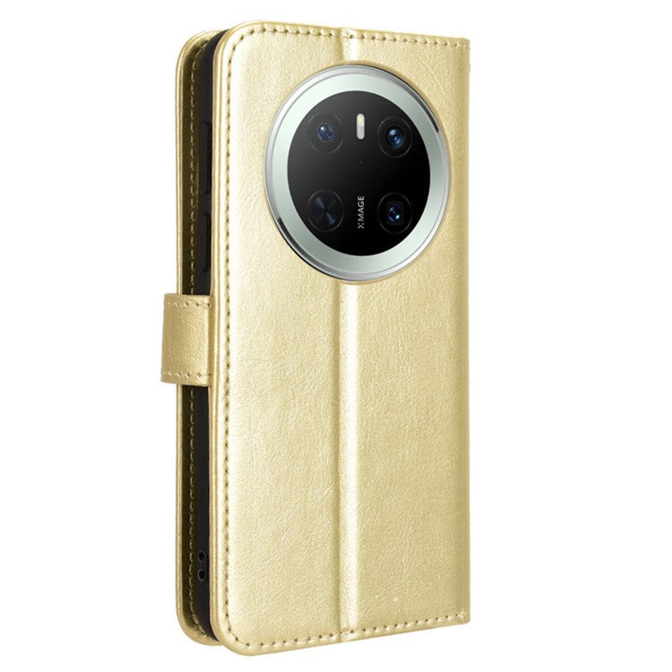 For Huawei Mate 70 Case Crazy Horse Texture PU Leather Phone Wallet Cover - Gold