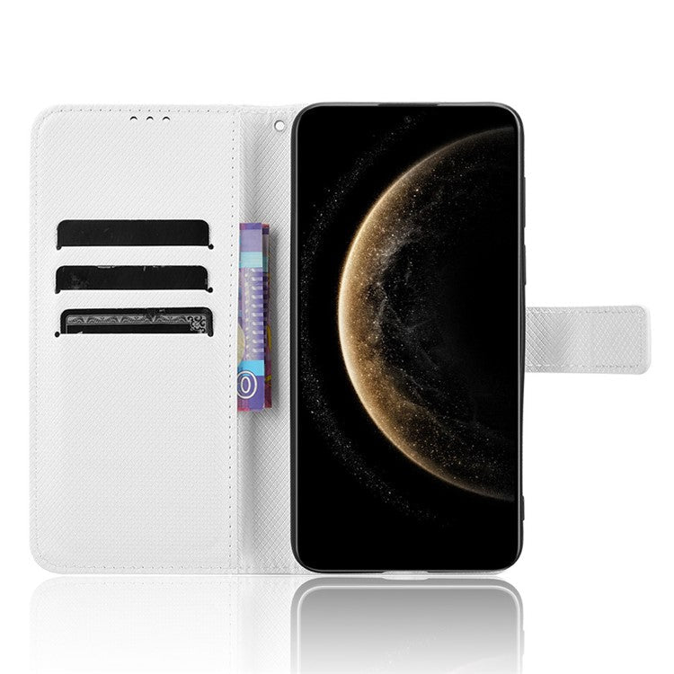 For Huawei Mate 70 Case PU Leather Diamond Texture Wallet Phone Cover - White