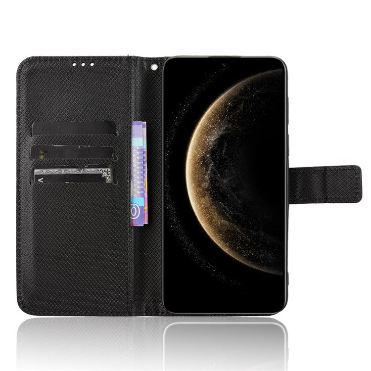 For Huawei Mate 70 Case PU Leather Diamond Texture Wallet Phone Cover - Black