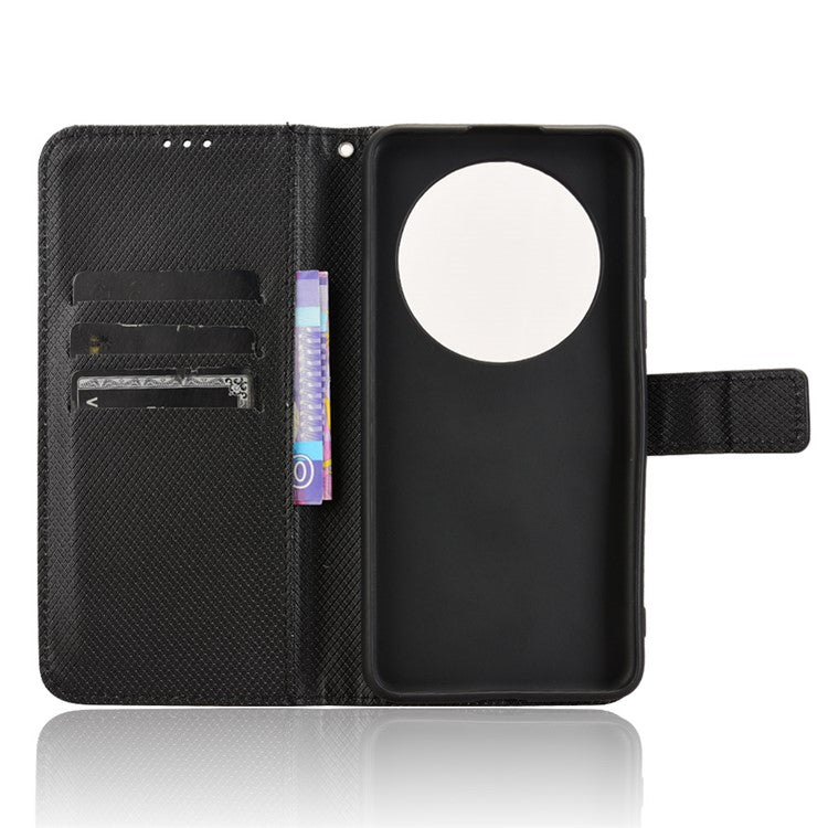 For Huawei Mate 70 Case PU Leather Diamond Texture Wallet Phone Cover - Black