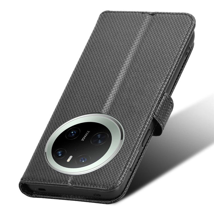 For Huawei Mate 70 Case PU Leather Diamond Texture Wallet Phone Cover - Black
