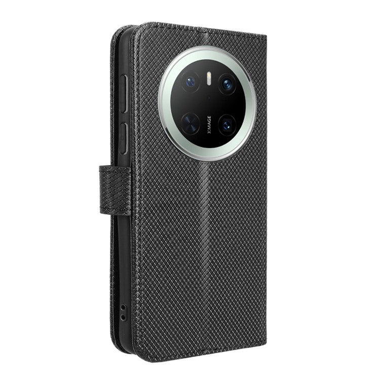 For Huawei Mate 70 Case PU Leather Diamond Texture Wallet Phone Cover - Black