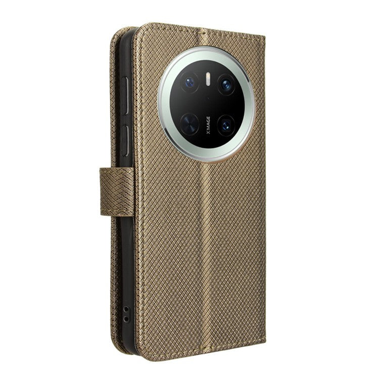 For Huawei Mate 70 Case PU Leather Diamond Texture Wallet Phone Cover - Brown